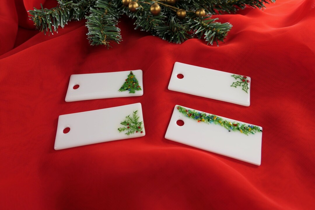 Fused Glass Christmas Gift Tags, Set of 4 Holiday Name Tags, Place Cards, Reusable Gift Tags Etsy