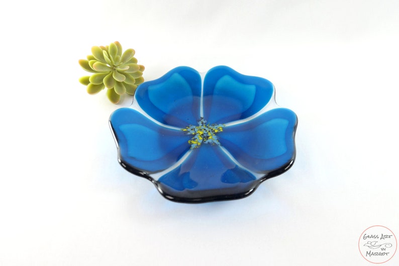 Fused Glass Flower Plate, Art Glass Bowl, Gardener Gift, Flower Bowl image 2