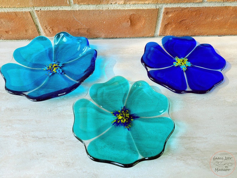 Fused Glass Flower Plate, Art Glass Bowl, Gardener Gift, Flower Bowl image 1