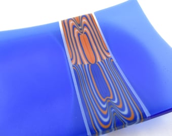 Fused Glass Art Tray: Blue Flow Pattern, Handmade Serving Plate