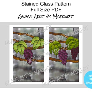Stained Glass Pattern, Grapevine Vineyard, Grape Clusters imagem 1