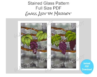 Stained Glass Pattern, Grapevine Vineyard, Grape Clusters