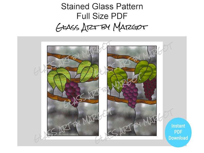 Motif de vitrail, vignoble de vigne, grappes de raisin image 1