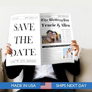 Newspaper Wedding Invitation, Printed Engagement Announcement, Save the date Newspaper, Wedding Invites, Photo Props, Future Mr and Mrs