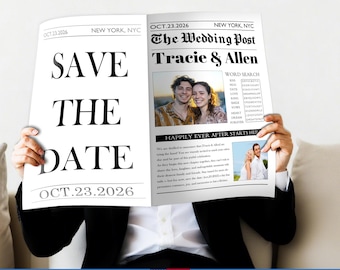 Newspaper Wedding Invitation, Printed Engagement Announcement, Save the date Newspaper, Wedding Invites, Photo Props, Future Mr and Mrs