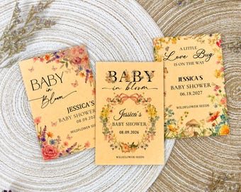 Personalized Baby in Bloom Wildflower Seed Packets, Baby Shower Favors, Garden Party Decor