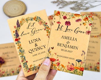 Personalized Wildflower Seed Wedding Favors: Let Love Grow Packets, Rustic Floral Bridal Shower Gifts