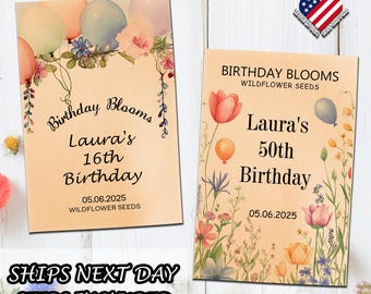 RUSH Wildflower Birthday Seed Packet Favors for Birthday Party Favors/Birthday Blooms/1st Birthday Gifts/Sweet 16 Favors/50th 60th Birthday