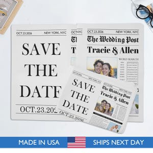 RUSH Wedding Newspaper Save the Date Template, Printed Save the Date Wed Newspaper Card, Save the Date Calendar Newspaper Wedding Invite