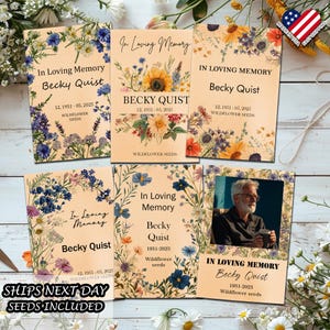 Custom Seed Packet Funeral Favors for Guests/Wildflower Sunflower Seeds/Celebration of Life Gift/In loving Memory of/Memorial Service Favors