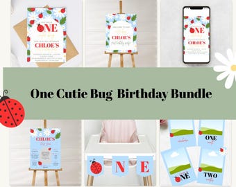 Ladybug First Birthday Invitation Bundle: Editable Canva Templates (Digital Download)