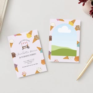 douce de crème glacée de fête | Modèle de toile modifiable | Thème du dessert pastel | Invitation d'anniversaire imprimable | Téléchargement numérique