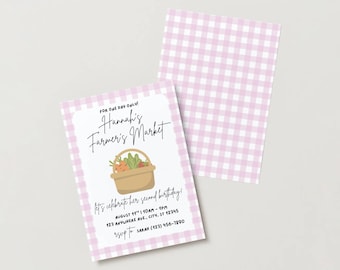 Invitación para el primer cumpleaños del mercado de agricultores: Plantilla editable de Canva (descarga digital)