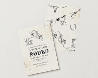 First Rodeo Birthday Invitation: Editable Cowboy Western Theme (Canva Template - Digital Download)