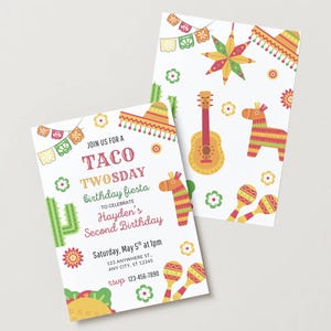 Taco TWOsday Birthday Invitation | Editable Canva Template | 2nd Birthday Fiesta Invite | Taco Party | Digital Download