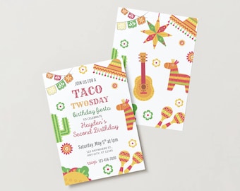 Taco TWOsday 2nd Birthday Invitation: Editable Fiesta Template (Digital Download)