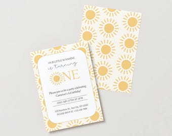 Sunshine First Birthday Invitation: Editable Canva Template (Digital Download)