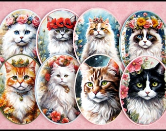 16 x "Adorable Cat oval"/ Matte paper stickers/ not WATERPROOF