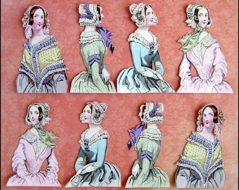 8 x 1840's fashion ladies 1840's fashion ladies matte paper stickers/vintage reprint/die-cut/paper stickers are not waterproof