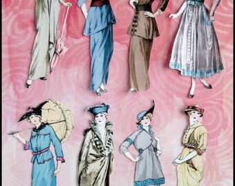 8 x 1900's fashion Lady stickers. vintage reprint. Die cut- paper stickers/ not WATERPROOf