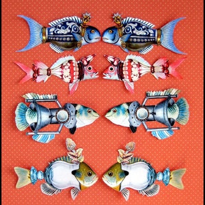 8 x Funky Fish stickers, vintage reprint Die cut matte paper stickers/ not WATERPROOF image 2