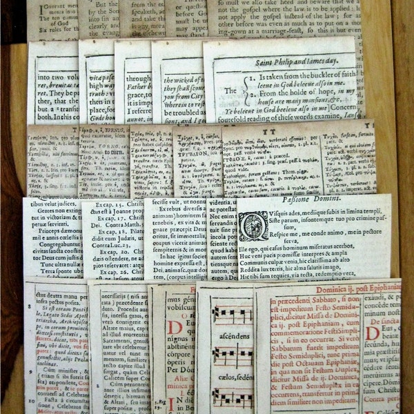 25 ATC size original 1600s and 1700s book page scraps for your art