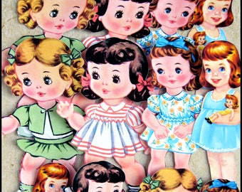 12 x "Cute Dolls" 2 sizes/ vintage reprint/Die cut- paper stickers/ not WATERPROOF.