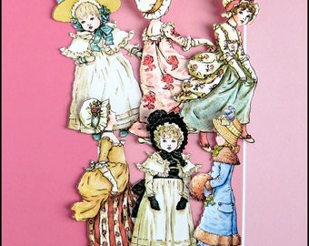 6 x Kate Greenaway vintage reprint. Die cut- paper stickers/ not WATERPROOF. Fashion Sticker