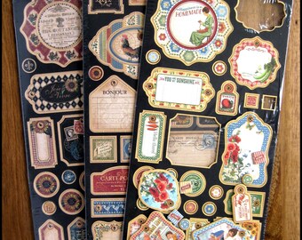 2013 Graphic 45 retired "French Country Collection" chip board tags/ choose your style/1 set INCOMPLETE