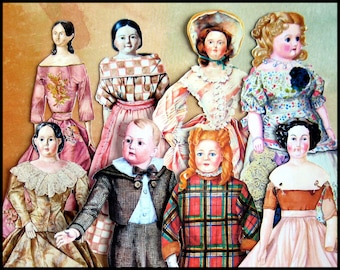 8 x vintage doll 3 1/2 inch/ matte paper stickers/ not WATERPROOf