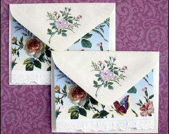 2 Blank Carol Wilson embossed "Roses & Butterflies" cards with envelopes