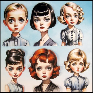 6 x Old Timey Starlets/ Matte paper stickers/ not WATERPROOF image 2