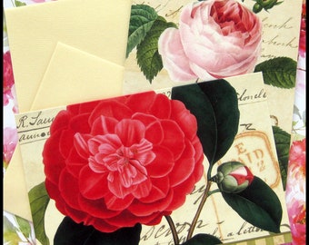 2 x unused Hallmark "Pretty Flower" blank note cards with envelopes / Hallmark design collection