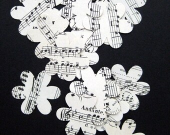 40 paper flowers hand punched book pages Vintage Music medium size