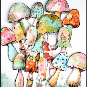 16 x watercolor reprint MUSHROOM matte paper stickers /not waterproof for indoor use only image 1