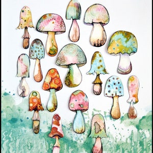 16 x watercolor reprint MUSHROOM matte paper stickers /not waterproof for indoor use only image 2