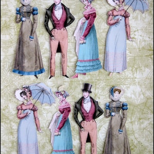 8 x Regency Jane Austen stickers, vintage reprint. Die cut- matte paper/ not WATERPROOF
