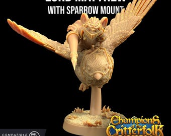 Lord Matthew Sparrow Mount Champion Mouse | The Dragon Trappers Lodge | 32mm Scale | Miniature TTRPG Mini DnD Dungeons Dragons Wargame