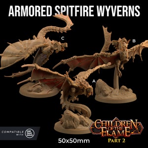 Armored Spitfire Wyverns | The Dragon Trappers Lodge | 32mm Scale | Miniature TTRPG Mini DnD Dungeons Dragons Wargame
