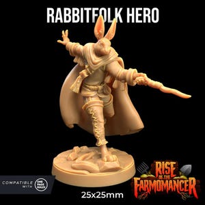 Rabbitfolk Hero Revenge of the Farmomancer | The Dragon Trappers Lodge | 32mm Scale | Miniature TTRPG Mini DnD Dungeons Dragons Wargame