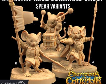 Infantry Mice Command Group Critterfolk | The Dragon Trappers Lodge | 32mm Scale | Miniature TTRPG Mini DnD Dungeons Dragons Wargame