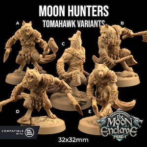 Moon Hunters Werewolf Tomahawk Chakram Bow| The Dragon Trappers Lodge | 32mm Scale | Miniature RPG Mini DnD Dungeons and Dragons Wargame