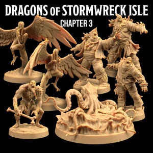 Dragons of Stormwreck Isle Chapter 3 Set of 7 Models | The Dragon Trappers Lodge | 32mm Scale | RPG Tabletop Mini DnD Dungeons and Dragons