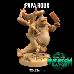 Papa Roux Gatorfolk Chef Croc Mushroom Bayou | The Dragon Trappers Lodge | 32mm Scale | Miniature TTRPG Mini DnD Dungeons Dragons Wargame