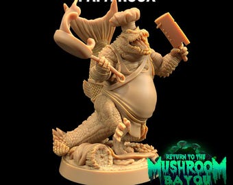 Papa Roux Gatorfolk Chef Croc Mushroom Bayou | The Dragon Trappers Lodge | 32mm Scale | Miniature TTRPG Mini DnD Dungeons Dragons Wargame