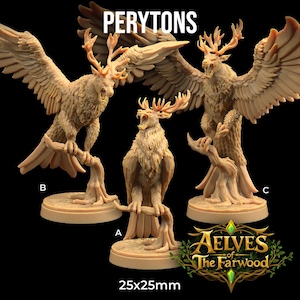 Peryton Bevingad Hjortfågel Aelver från Farwood | Drakfångarnas Stuga | Skala 32 mm | Miniatyr-RPG Mini DnD Dungeons Dragons Wargaming