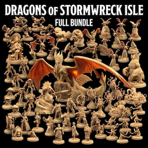 Dragons of Stormwreck Isle 65 Miniatures Complete Set | The Dragon Trappers Lodge | 32mm Scale| RPG Tabletop Mini DnD Dungeons and Dragons