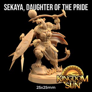 Sekaya Lion Lioness Tabaxi Mini Kingdom Sun | The Dragon Trappers Lodge | 32mm Scale Miniature RPG Mini DnD Dungeons and Dragons Wargaming
