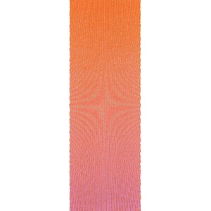 May include: Abstract art print showing a vertical rectangle with an orange to pink gradient. The artwork has a textured appearance with vertical lines converging towards the centre. Signed in the bottom right corner.
