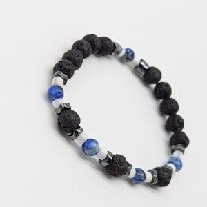 Men&#39;s Beaded Bracelet,Blue Quartz,Lava,Hematite Natural Stone Bracelet 8mm,Gemstone Bracelet for Men,Stacking Bracelet,Gift for Him